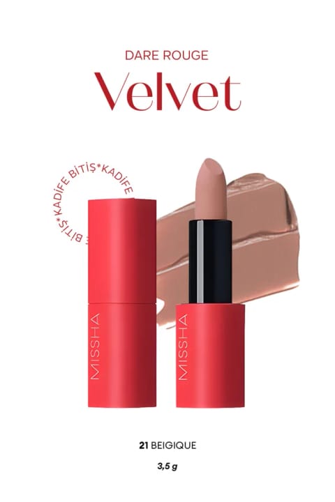 رژ لب MISSHA Dare Rouge Velvet (شماره 11 ینگ باس) — 21 Beigique