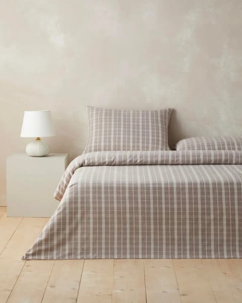 ست روتختی یک‌نفره با ملحفه Glen Plaid الیاف رنگ‌شده ۱۶۰×۲۲۰ سانتی‌متر بژ تیره