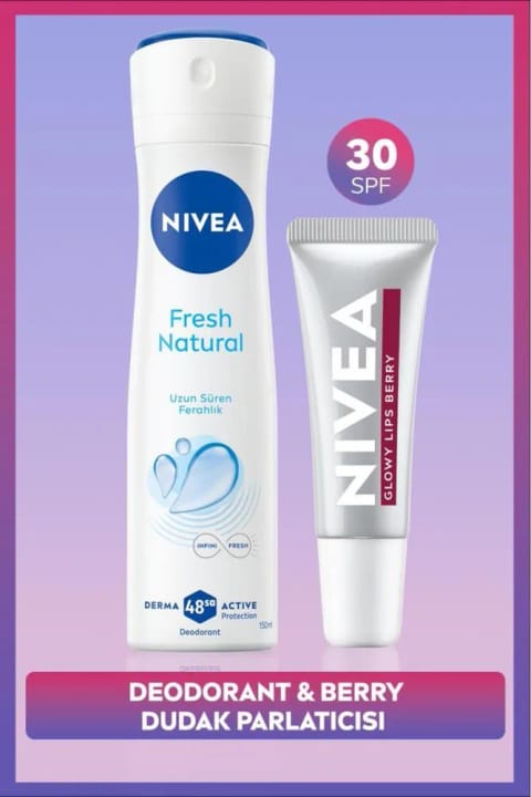 NIVEA زنانه اسپری دئودورانت Fresh Natural 150ml و بالم لب Berry