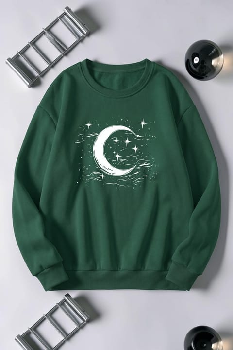 سویشرت یقه گرد چاپ Star Moon یونیسکس uyguntarz