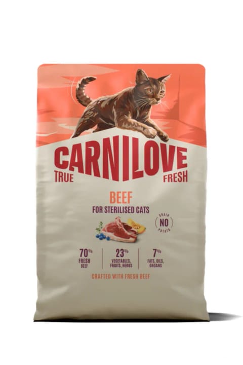 Carnilove TRUE FRESH بدون غلات مخصوص گربههای بالغ عقیمشده با گوشت گاو...