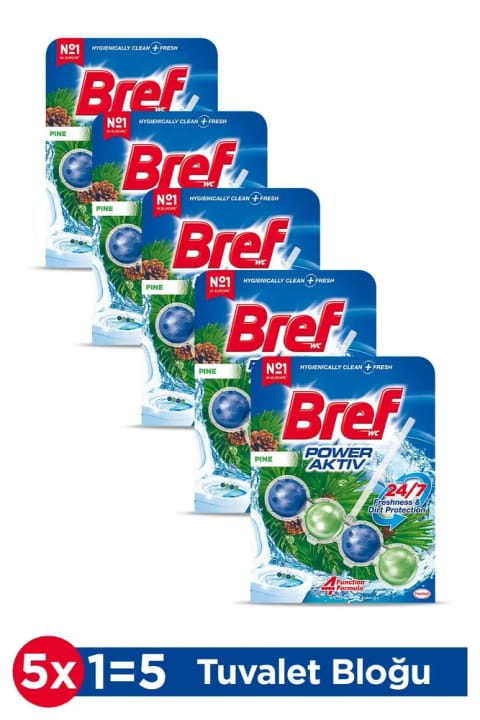 Bref قرص توالت فرنگی پاور اکتیو جامد رایحه کاج، بسته 5 عددی