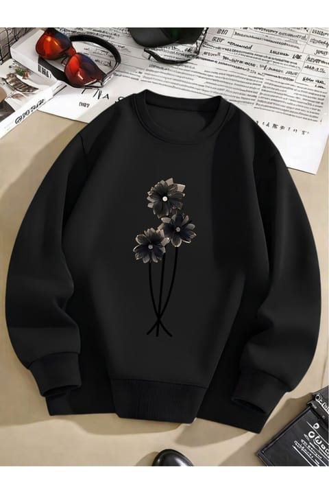 سویشرت یقه گرد یونیسکس uyguntarz با چاپ گل ژربرا
