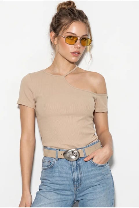 بلوز فیتیل آسیمتریک شانهباز زنانه بیانکو لوچی