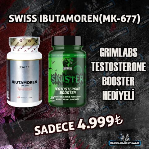 مکمل Swiss Pharma Ibutamoren MK677 ۴۵ کپسول + Grimlabs Sinister Testo Booster ۳۰ کپسول
