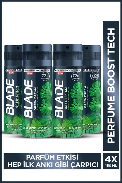 Blade Green Dream اسپری بدن و دئودورانت بدون آلومینیوم مردانه 4×150 میلی‌لیتر خشک سریع