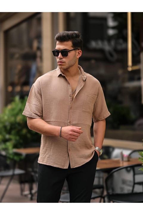 پیراهن Valiberta مدل Oversize جنس Müslin با یک جیب - بژ