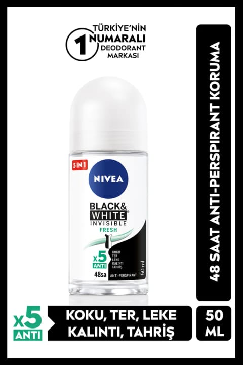 NIVEA رول‌آن دئودورانت زنانه Black&White Invisible Fresh 50ml ضد لکه
