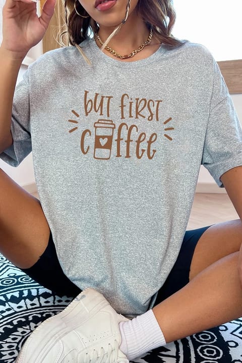 تیشرت طرح But First Coffee یونیسکس uyguntarz