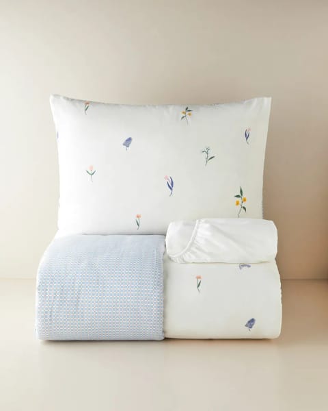 ست روتختی یک نفره با ملحفه Flowery آسان‌اتو 160x220 سانتی‌متر آبی - سبز