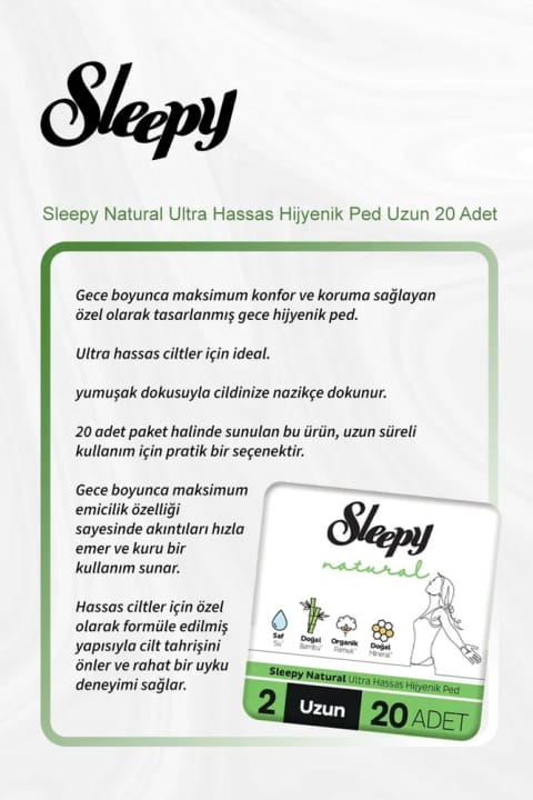 Sleepy Natural اولترا حساس نوار بهداشتی بلند ۲۰ عددی + هدیه رزی پنبه