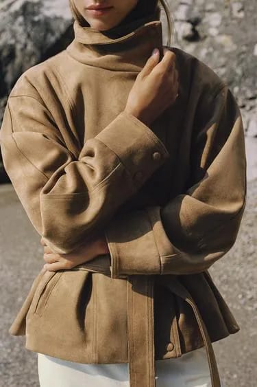 FAUX SUEDE کت کمربنددار