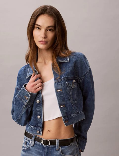 ژاکت جین کراپ تراکر زنانه Calvin Klein