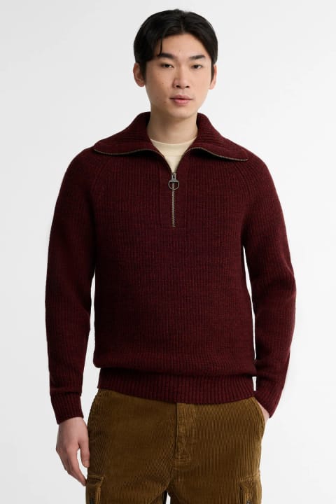 پلیور بافت نیمزیپ Barbour مدل Riggbay رنگ Chestnut کد BR53
