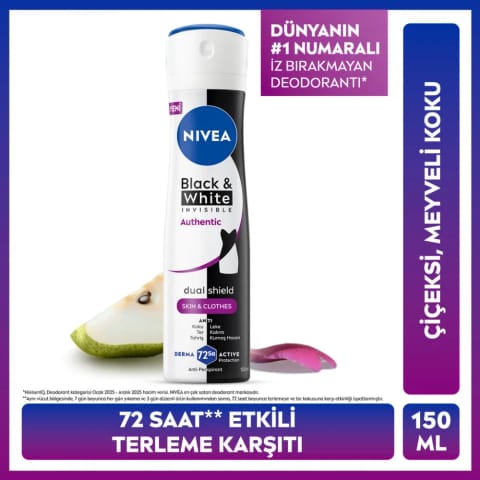 Nivea Black & White Invisible Authentic دئودورانت اسپری زنانه ۱۵۰ میلیلیتری