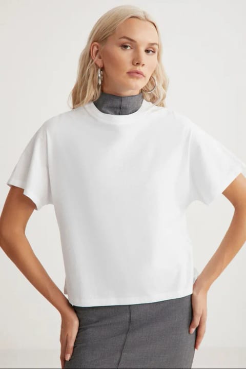 تی‌شرت آستین کوتاه گردن دوچرخه‌ای GRIMELANGE Lottie مدل Regular جنس 100% نخ پنبه‌ای سفید...