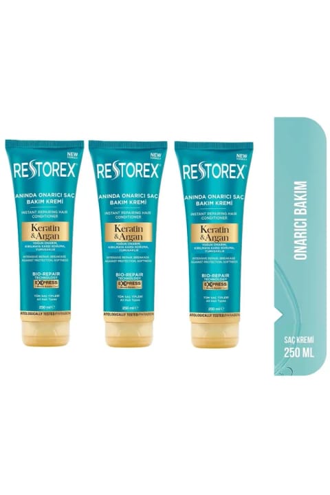 Restorex کراتین و آرگان کرم ترمیمکننده مو ۲۵۰ میلیلیتر × ۳ - برای موهای آسیبدیده و...