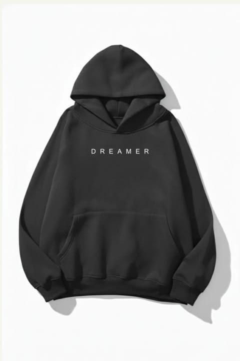 هودی اورسایز یونیسکس uyguntarz طرح Dreamer بافت سه‌نخ پنبه‌ای نرم