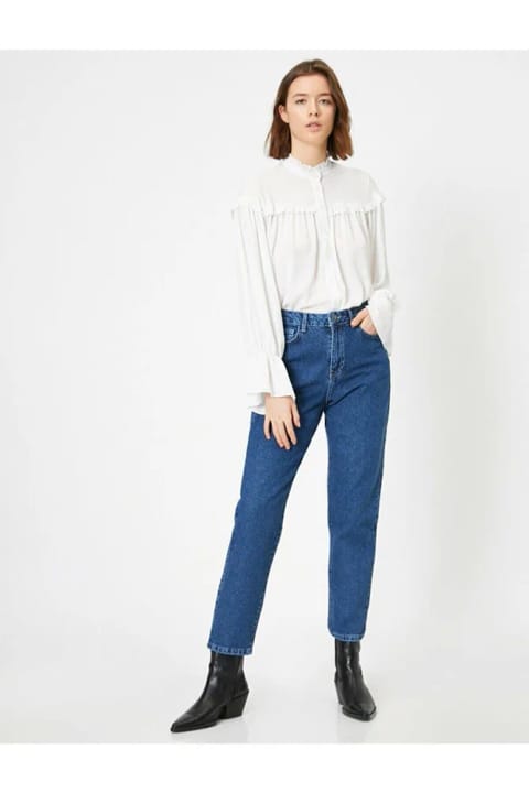 Ramrod Jeans شلوار جین مام زنانه بدون رنگ پریدگی آبی با کمر کشی و کمر بلند