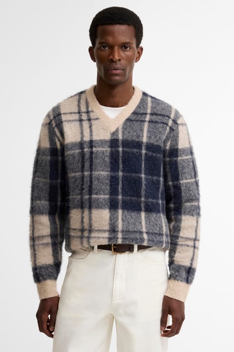 پلیور یقههفت Barbour Hunham طرح تارتان ST51 رنگ Stone