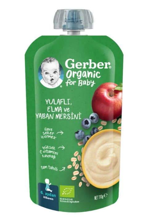 GERBER پوره ارگانیک سیب و بلوبری با جو دوسر ۱۱۰ گرم