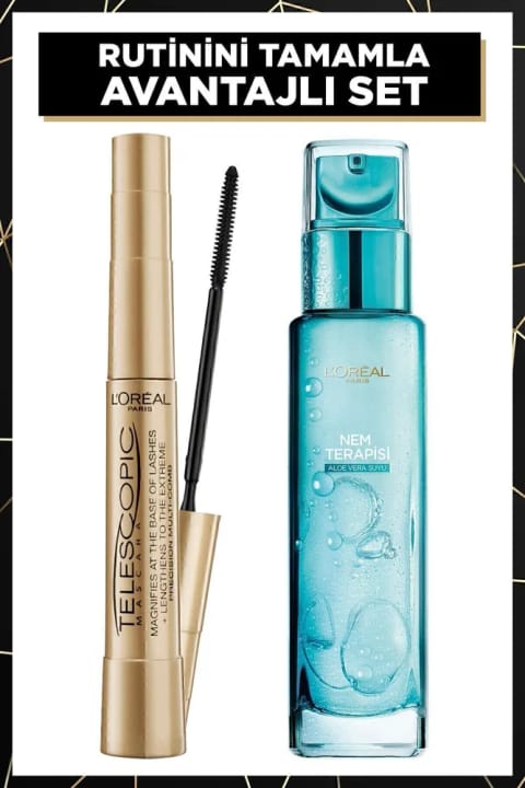 L'Oreal Paris Telescopic Gold مشکی ماسکارا + تونر آلوئه ورا