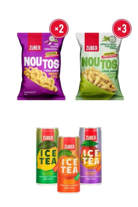 Züber مینی پک مهمانی - Noutos × 5 (خامه ترش، ماست) + Ice Tea × 3 (لیمو...)