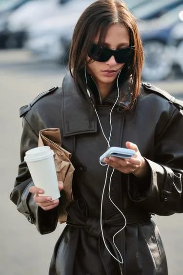 ترنچ کوت بلند چرم‌نما Zara
