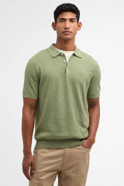 پولو یقه بافت Barbour Muston ترکیب کتان GN34 رنگ Laurel Green