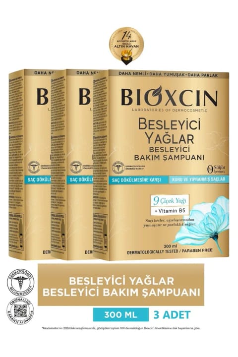 Bioxcin شامپو روغنهای مغذی برای موهای خشک و آسیبدیده ۳×۳۰۰ میلیلیتر