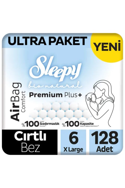 Sleepy Bio Natural Premium Plus Airbag Comfort Ultra بسته پوشک نوزاد سایز ۷ — 6 Xlarge 128