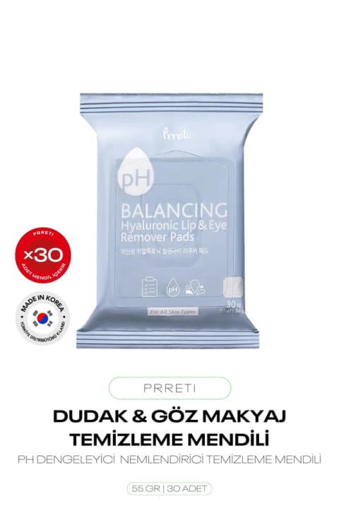دستمال پاک‌کننده آرایش لب و چشم Prreti حاوی Hyaluronic Acid و متعادل‌کننده pH