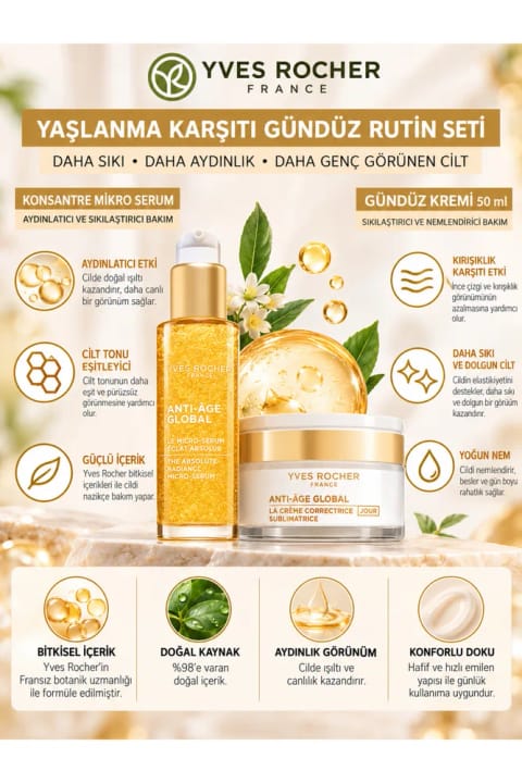 ست روتین روزانه ضدپیری Yves Rocher Anti-Âge Global – سرم روشن‌کننده و سفت‌کننده