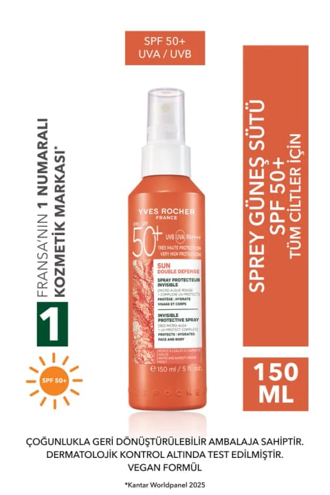 Yves Rocher اسپری ضدآفتاب صورت و بدن - SPF 50+ / محافظ دوگانه - قرمز...