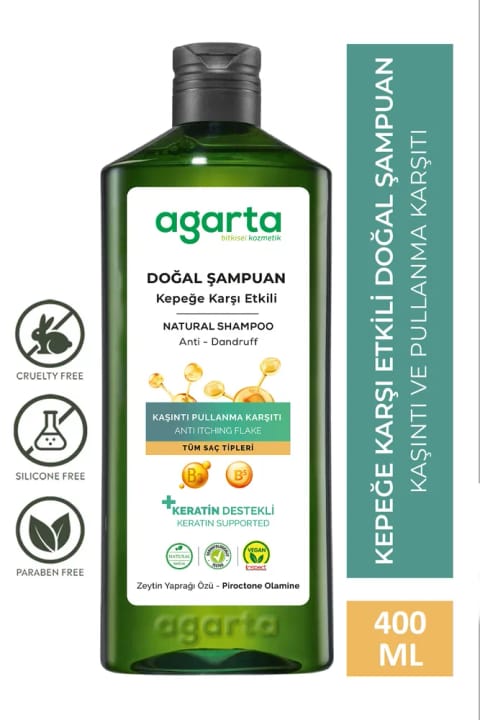 شامپو ضد شوره طبیعی آگارتا 400 میلیلیتر (وگان، بدون نمک)