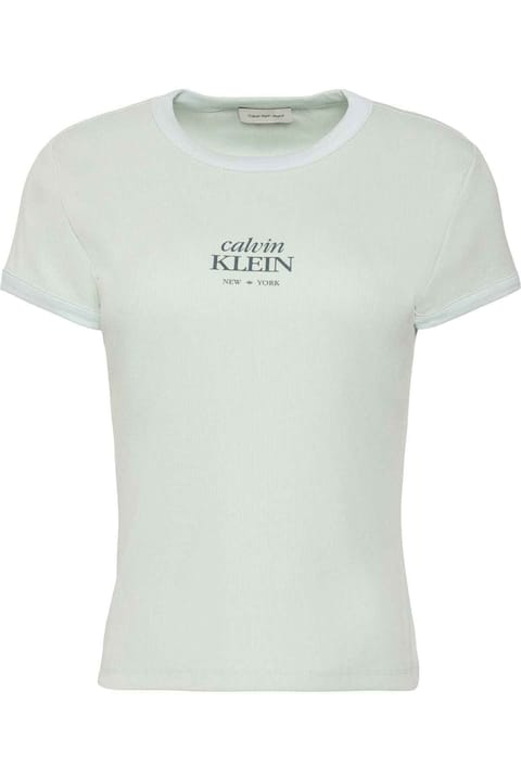 تیشرت کوتاه Calvin Klein زنانه با لوگو، مناسب استفاده روزمره، رنگ نعنایی