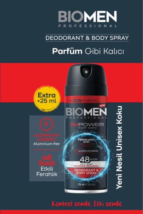 اسپری دئودورانت و بدن Biomen مردانه اثر خنک‌کننده I'm Power 175 ml