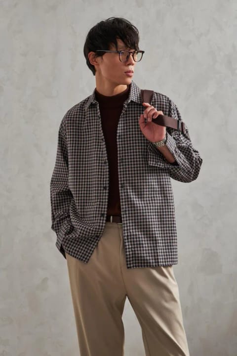 پیراهن مردانه Oversize چهارخانه ۱۰۰٪ پنبه کرم