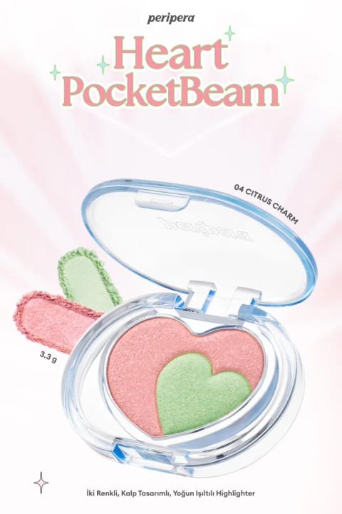 پریپرا هایلایتر دو رنگ با طرح قلب و درخشش زیاد Heart Pocket — 04 Citrus Charm