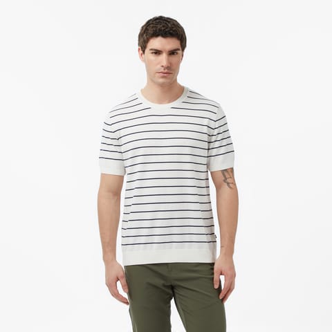پلیور آستین کوتاه راهراه کرم Regular Fit مردانه Nautica
