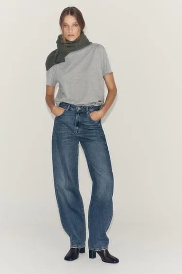 Zara ZW Collection شلوار جین بشکه‌ای کمر بلند