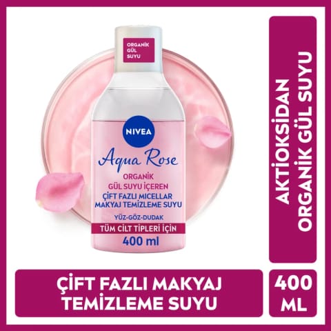 NIVEA Aqua Rose میسلار واتر دو فاز پاککننده آرایش با عصاره گل رز 400 میلیلیتر
