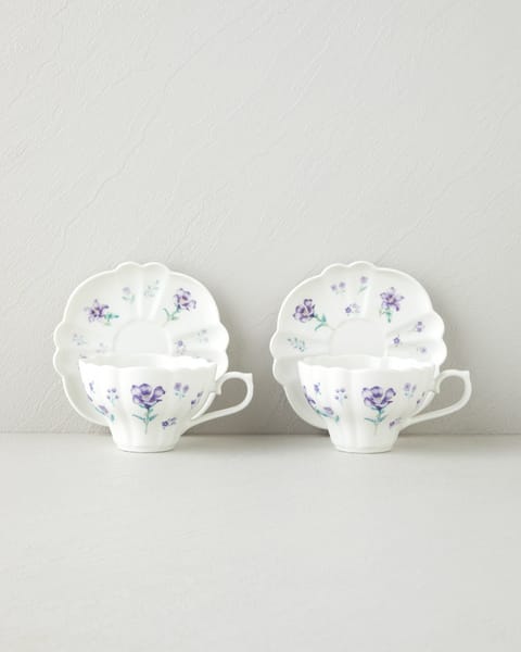 ست فنجان چای پرسلن Floral Morning، ۴ پارچه دو نفره، ۲۲۰ میلی‌لیتر، بنفش