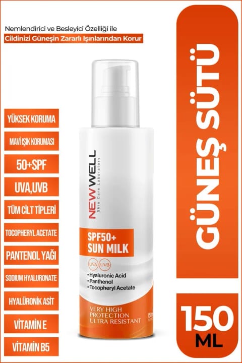 نیو ول شیر ضد آفتاب با محافظت بالا SPF50+ و Hyaluronic Acid 150 میلیلیتر