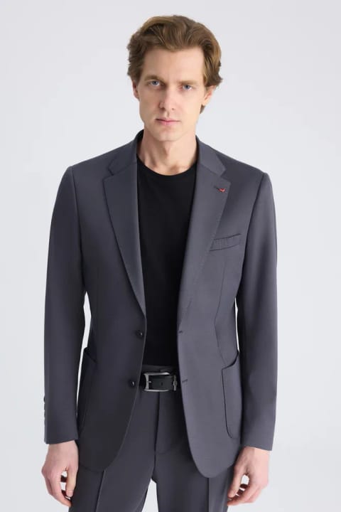 D'S Damat کت و شلوار اسلیم فیت آنتراسیت طرح‌دار