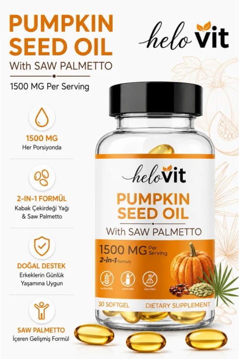 Helovit ویتامین مو تخم کدو و سا پالمتو (امگا ۳-۶-۹) با منیزیم، پشتیبانی طبیعی