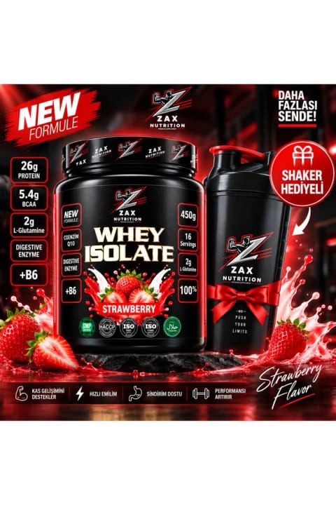 مکمل پروتئین ایزوله وی zax nutrition 450 گرم توتفرنگی با شیکر هدیه (B6 ...)