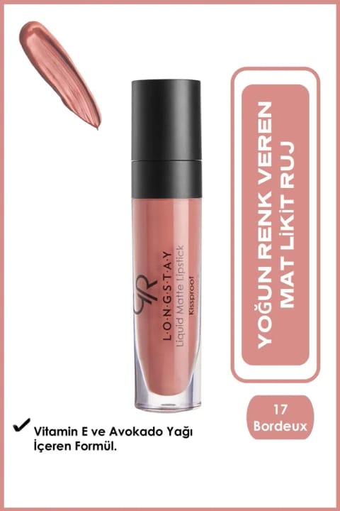Golden Rose Longstay Liquid Matte Lipstick 17 رژ لب مخملی مایع ماندگار با روغن آووکادو