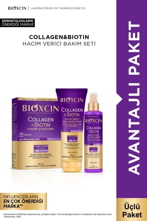 Bioxcin Collagen & Biotin حجم شامپو + نرم‌کننده مو + نرم‌کننده مایع