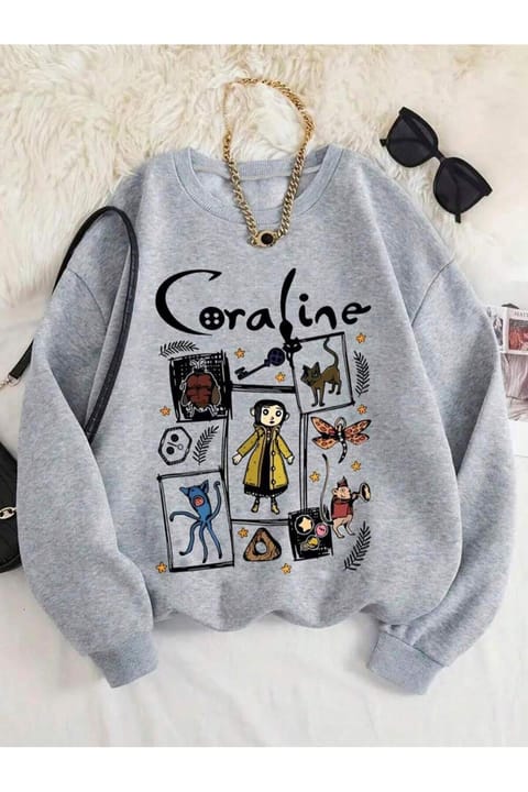سویشرت اورسایز یونیسکس uyguntarz مدل چاپ کاراکتر Caroline